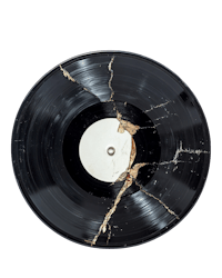 a broken record on a black background